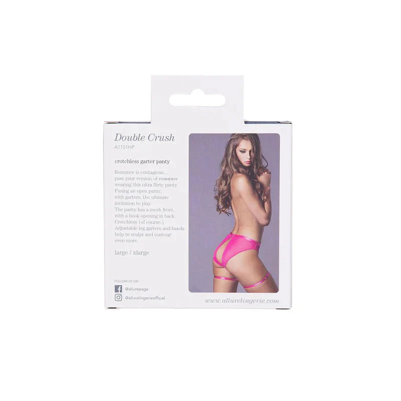 Adore by Allure Double Crush Crotchless Garter Panty – Hot Pink - Whispered Fantasies