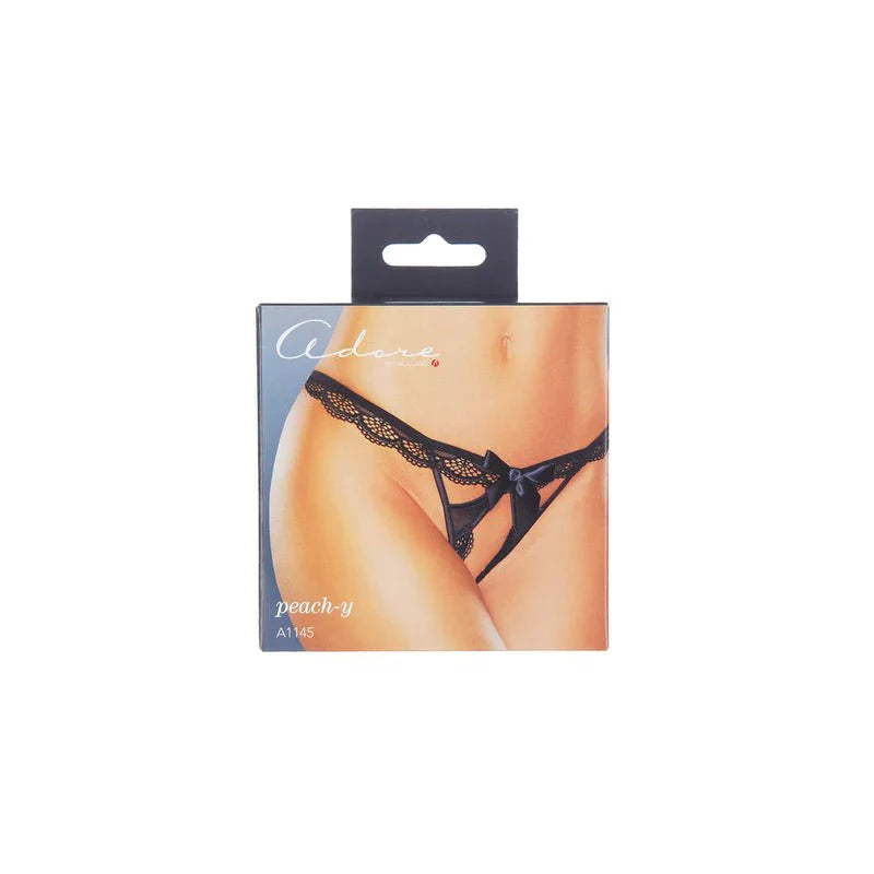 Adore by Allure Peach - y Lace & Mesh Open Panty - Black - Whispered Fantasies