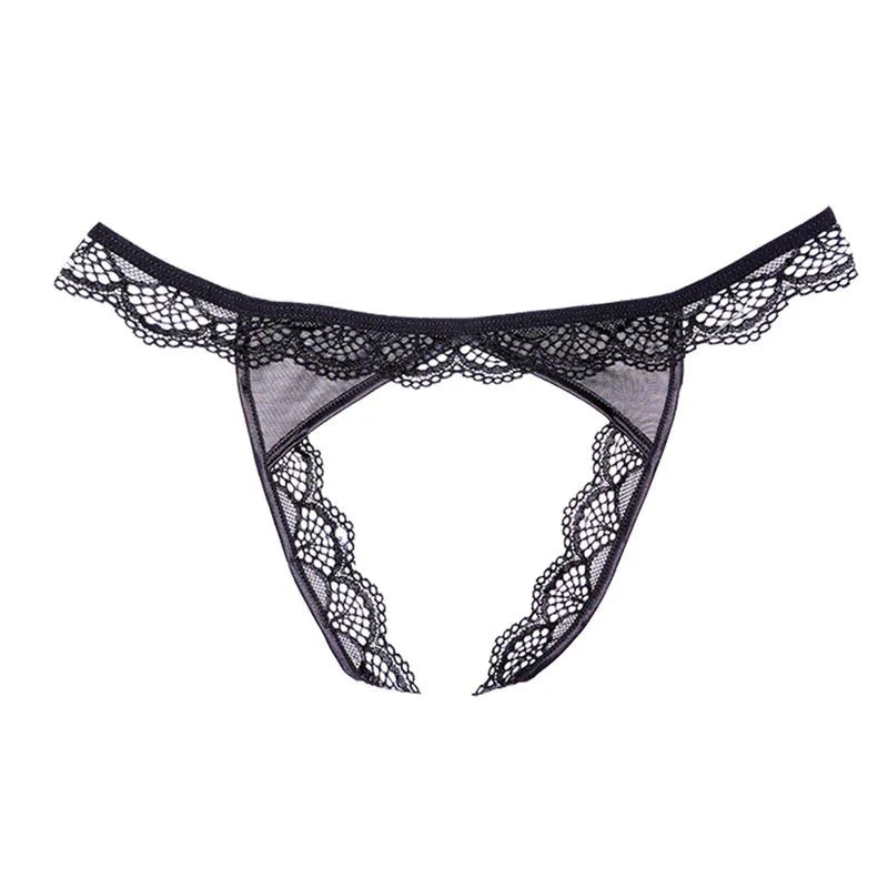 Adore by Allure Peach - y Lace & Mesh Open Panty - Black - Whispered Fantasies