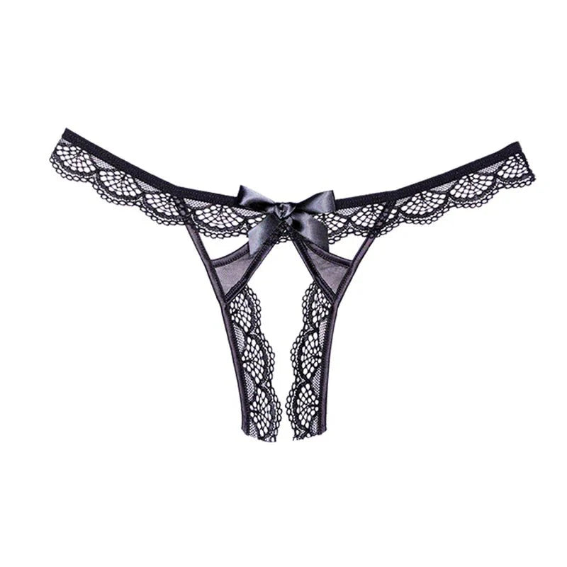 Adore by Allure Peach - y Lace & Mesh Open Panty - Black - Whispered Fantasies