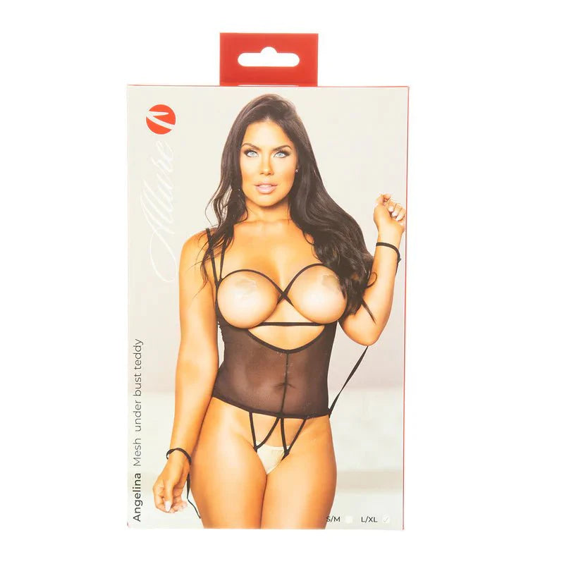 Allure – Angelina - Mesh Under Bust Teddy – Black - Whispered Fantasies