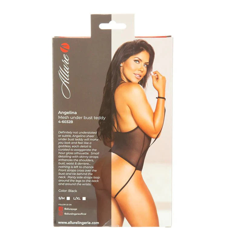 Allure – Angelina - Mesh Under Bust Teddy – Black - Whispered Fantasies