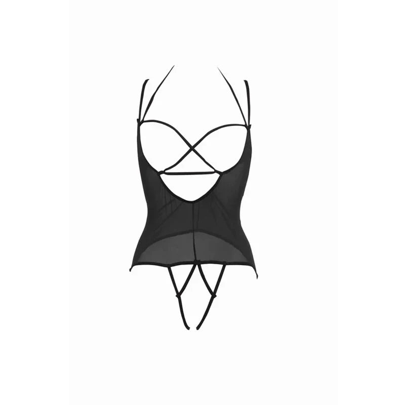 Allure – Angelina - Mesh Under Bust Teddy – Black - Whispered Fantasies