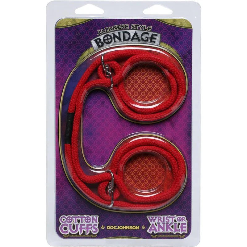 Doc Johnson Japanese Style Bondage – Cotton Bondage Wrist or Ankle Rope Cuffs - Red - Whispered Fantasies