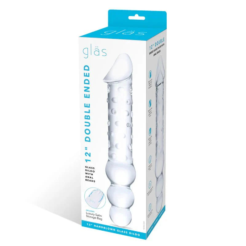 Gläs - 12” Double Ended Glass Dildo with Anal Beads - Whispered Fantasies