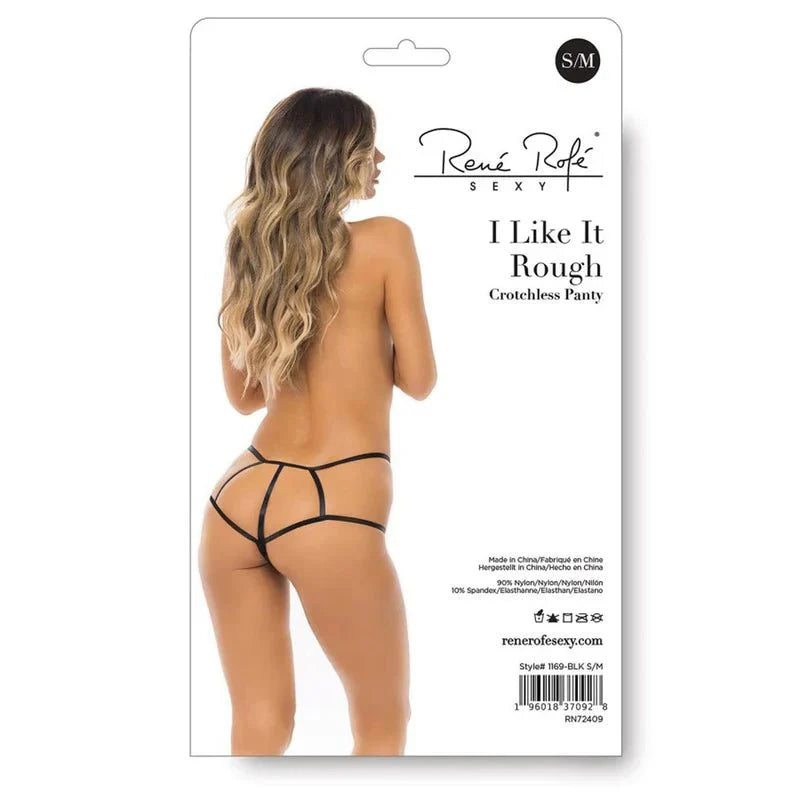 Rene Rofe I Like It Rough Crotchless Panty – Black – Size:S/M - Whispered Fantasies