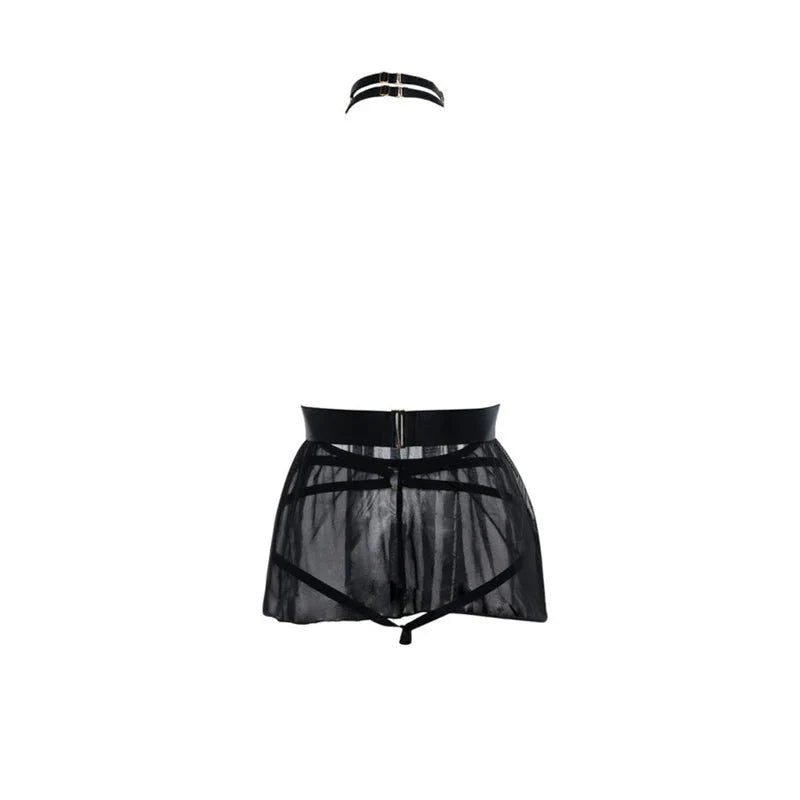 Adore by Allure - Be My Baby - Harness Baby Doll with Open Panty - Black - OS - Whispered Fantasies