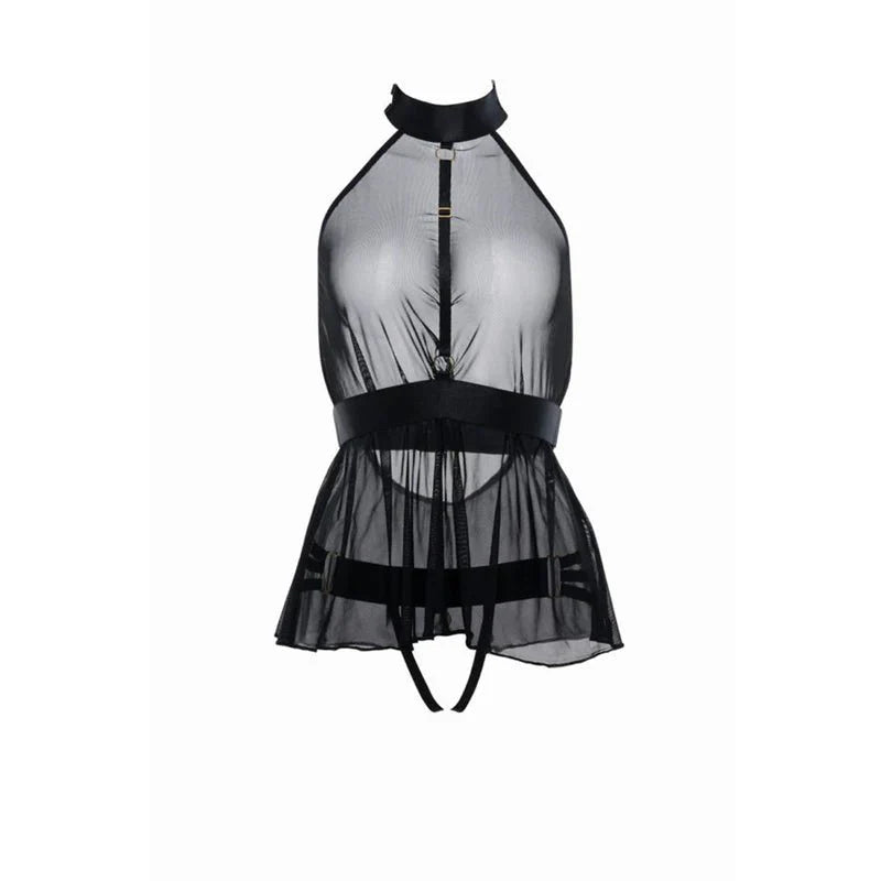 Adore by Allure - Be My Baby - Harness Baby Doll with Open Panty - Black - OS - Whispered Fantasies