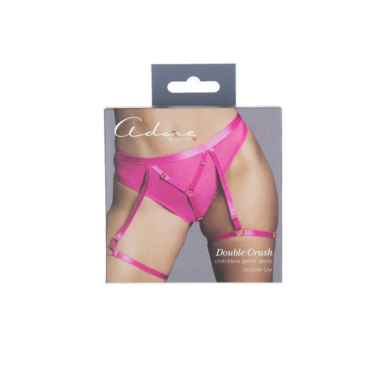 Adore by Allure Double Crush Crotchless Garter Panty – Hot Pink - Whispered Fantasies