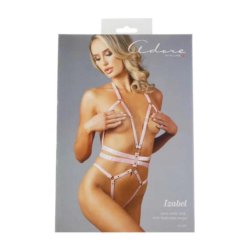 Adore By Allure - Izabel - Open Teddy With Dual Waist Straps - Pink - OS - Whispered Fantasies