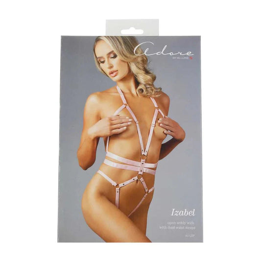 Adore By Allure - Izabel - Open Teddy With Dual Waist Straps - Pink - OS - Whispered Fantasies
