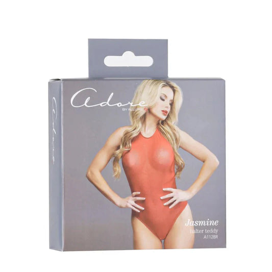 Allure Jasmine Halter Teddy – Red – One Size Fits Most - Whispered Fantasies