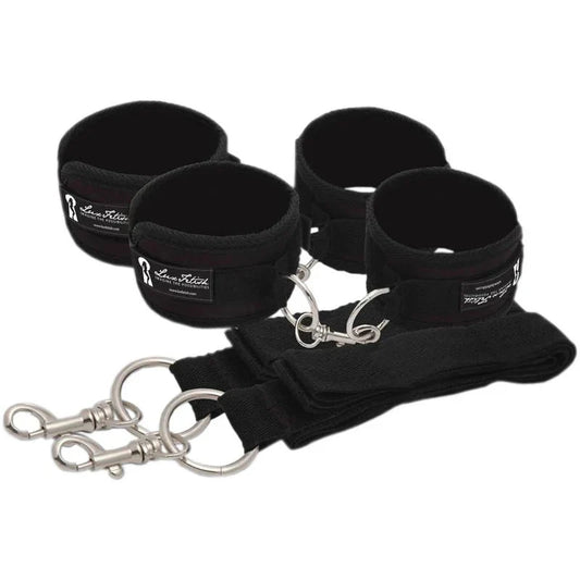 Lux Fetish Lux Fetish – Bed Spreader 7 Piece Playful Restraint System – Black - Whispered Fantasies