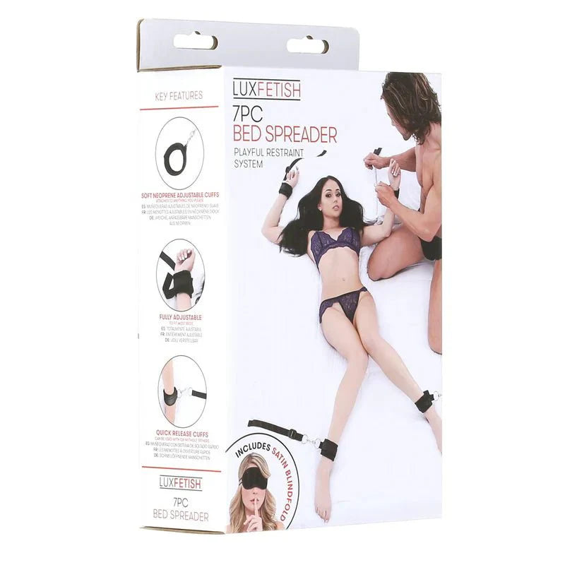 Lux Fetish Lux Fetish – Bed Spreader 7 Piece Playful Restraint System – Black - Whispered Fantasies