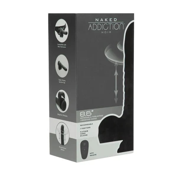 Naked Addiction – 8.6” Silicone Rotating & Thrusting Vibrating Dildo with Remote - Noir - Whispered Fantasies