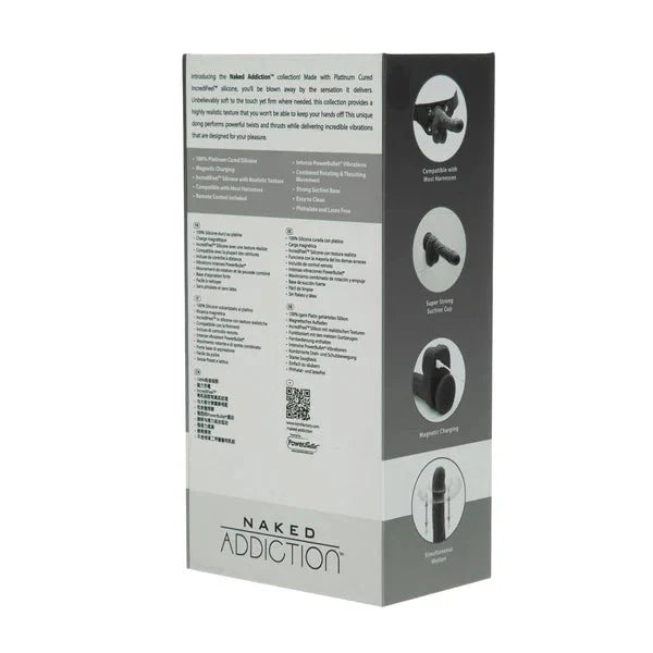 Naked Addiction – 8.6” Silicone Rotating & Thrusting Vibrating Dildo with Remote - Noir - Whispered Fantasies