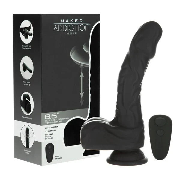 Naked Addiction – 8.6” Silicone Rotating & Thrusting Vibrating Dildo with Remote - Noir - Whispered Fantasies