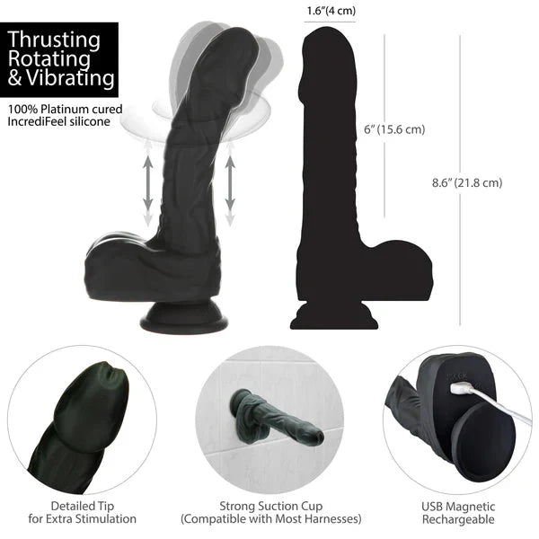 Naked Addiction – 8.6” Silicone Rotating & Thrusting Vibrating Dildo with Remote - Noir - Whispered Fantasies