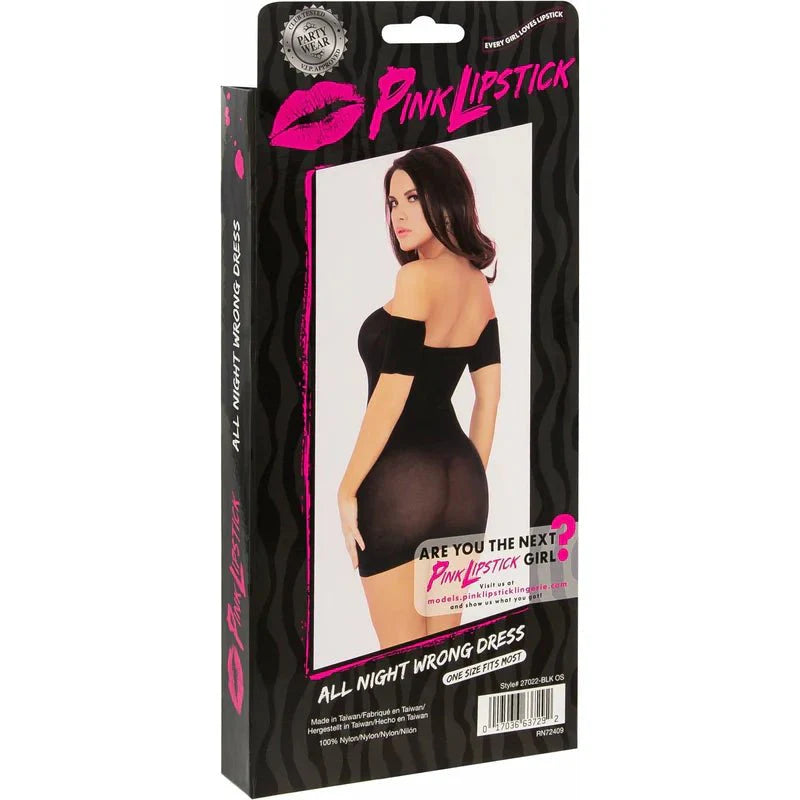 Pink Lipstick All Night Wrong Dress - Black - One Size - Whispered Fantasies