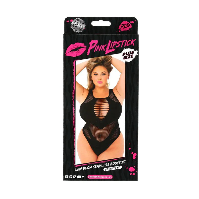 Pink Lipstick Low Blow Seamless Bodysuit – Black – Plus Size - Whispered Fantasies