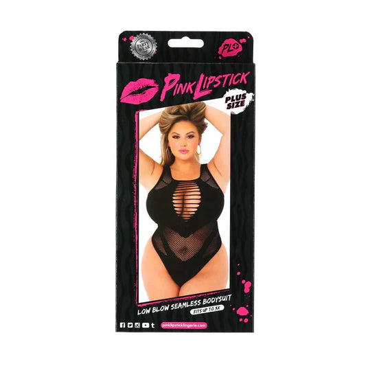 Pink Lipstick Low Blow Seamless Bodysuit – Black – Plus Size - Whispered Fantasies