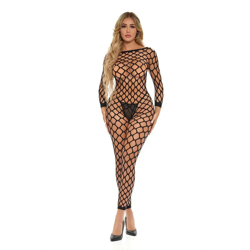 Pink Lipstick Swipe Right Crotchless Bodystocking - Black - Whispered Fantasies