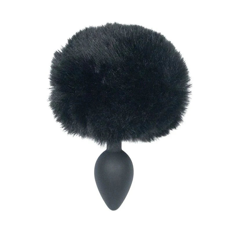 Punishment - Bunny Tail Silicone Anal Plug - Black - Whispered Fantasies