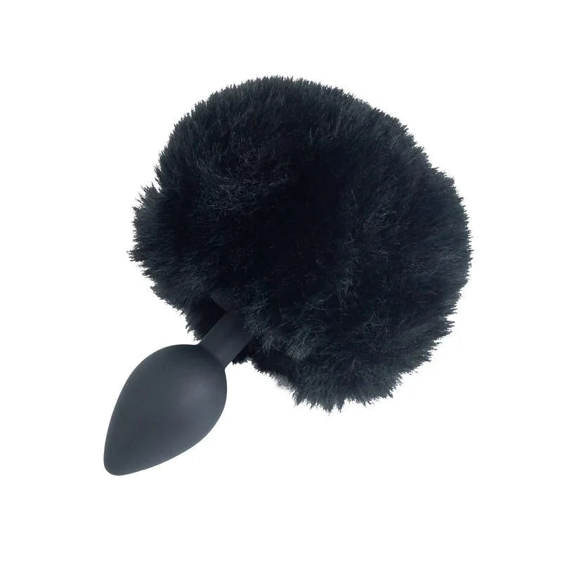 Punishment - Bunny Tail Silicone Anal Plug - Black - Whispered Fantasies