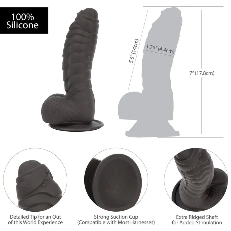 Pure Love® - Fantasy Silicone Dildo With Suction Base – 7 In. – Black - Whispered Fantasies