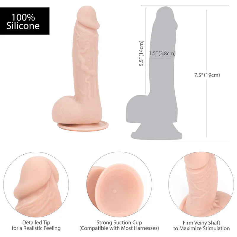 Realistic 7.5 Inch Silicone Dildo with Suction Base