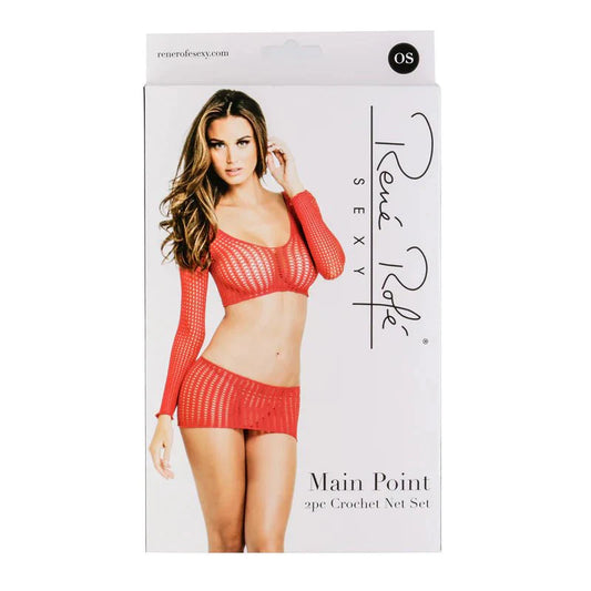 Rene Rofe Main Point 2PC Crochet Net Set – Red - One Size - Whispered Fantasies